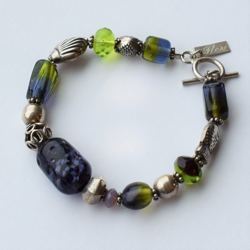 Seashell Ocean Beaded Glass Sterling Bracelet
